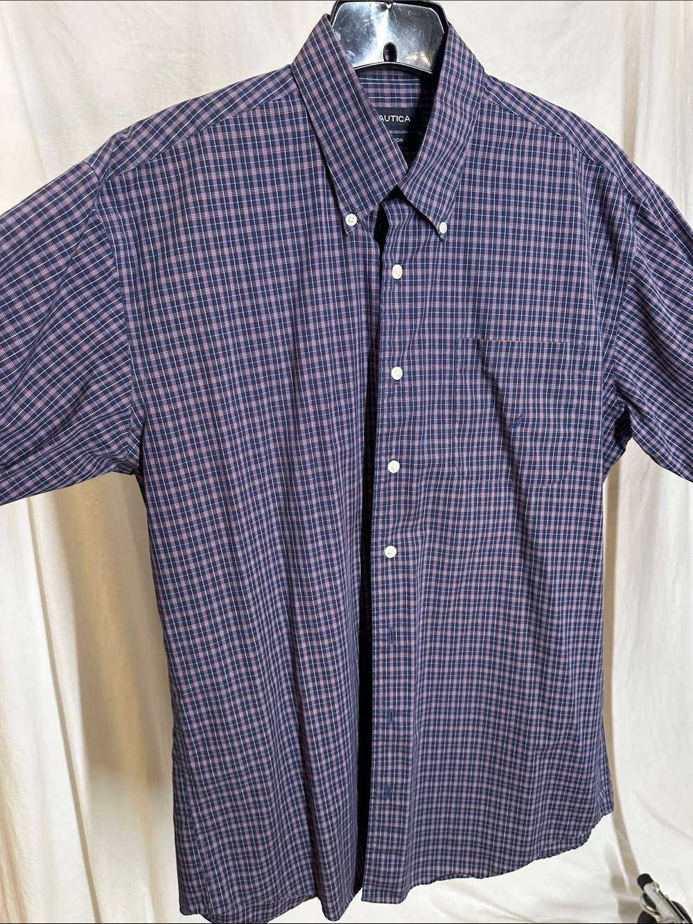 Nautica Blue and Navy Gingham Button-Down Shirts - Pair